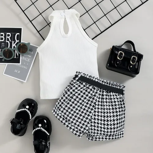 Vista 55 de TheFound Trajes de verano para niñas pequeñas, sin mangas, de punto acanalado, halter, pantalones cortos, ropa para recién nacidos, conjunto de 3
