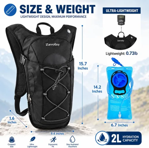 Vista 2 de Zavothy Hydration Backpack with 2L Hydration Bladder Water Backpack for Hiking Hydration Pack for Running Cycling Hiking