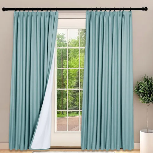 Vista 29 de Frelement Cortinas 100% opacas con forro térmico, cortinas de lino para decoración de Navidad, cortinas plisadas con aislamiento térmico