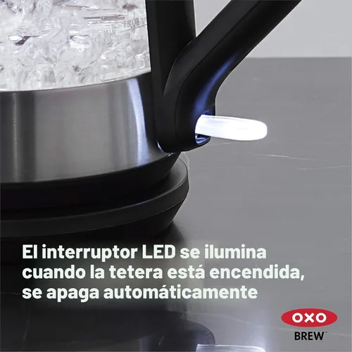 Vista 2 de OXO Hervidor eléctrico de vidrio, inalámbrico, de acero inoxidable