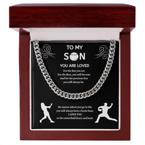 Vista 4 de Akido- Regalo de béisbol para hijo, regalo de cadena de eslabones cubanos para hijo de béisbol, para hijo de papá o mamá, regalo de béisbol