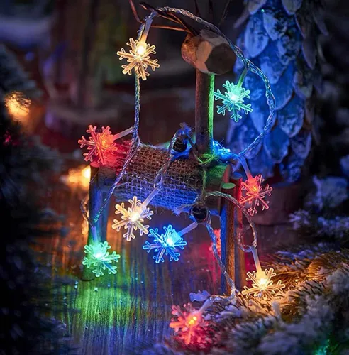 Vista 2 de 19 pies / 40LED Cadena de Luces de Copo de Nieve, Cadena de Luces Decorativas para Exteriores e Interiores, Impermeable, Decoración de la Casa