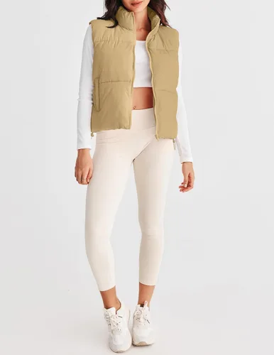 Vista 5 de MEROKEETY Chaleco acolchado para mujer, cuello alto, con cremallera, sin mangas, con bolsillos