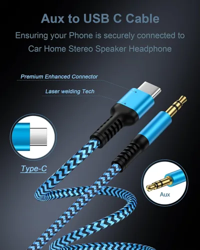 Vista 3 de Cable auxiliar a USB C, [2 paquetes/1 m] Cable USB C a conector de audio auxiliar de 3,5 mm, Cable macho de tipo C a conector de auriculares AUX