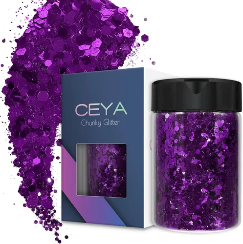 Vista 9 de Ceya Juego de purpurina gruesa de 32 colores, 11.28 onzas/11.29 oz de purpurina para manualidades en polvo mezclado con copos gruesos y finos cada