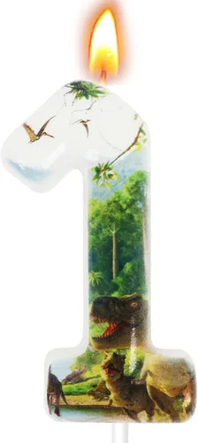 Vista 10 de Velas de cumpleaños de dinosaurios, suministros de decoración de fiesta de dinosaurios, velas de número de cumpleaños para decoración de pastel