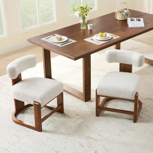 Vista 6 de CHITA Juego de 2 sillas de comedor tapizadas con certificación FSC, modernas sillas de cocina y comedor de mediados de siglo, tela en perla