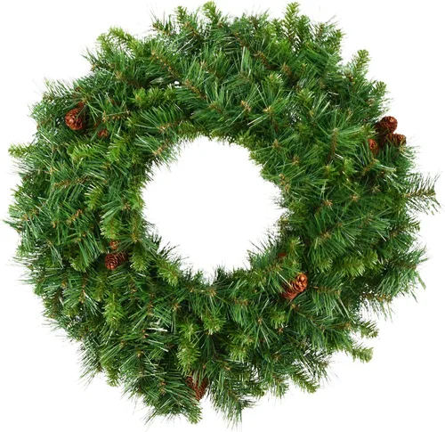 Vista 7 de Corona de pino Cheyenne de 24" Vickerman con 50 luces LED color blanco cálido, Clear Dura-lit Lights, 30