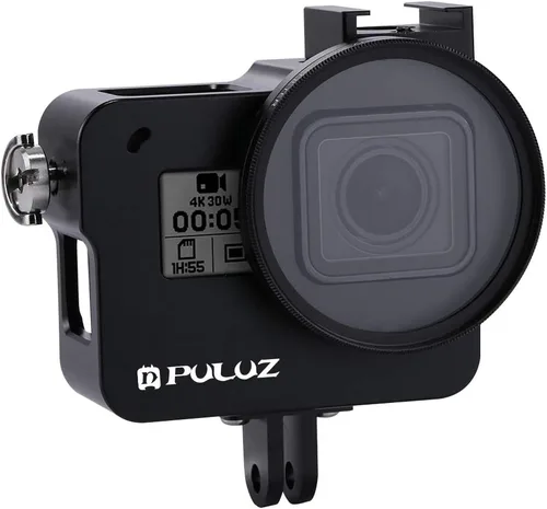 Vista 4 de PULUZ Funda de aleación de aluminio para GoPro Hero 7 Negro/New Hero 2018 / Hero 5 / Hero 6 carcasa CNC jaula protectora con soporte de zapata fría