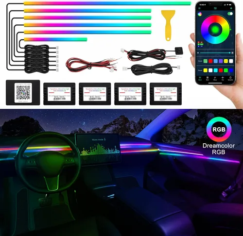 Vista 9 de Tira de luz LED acrílica para interior de automóvil con aplicación inalámbrica, kits de iluminación ambiental RGB Dreamcolor 5 en 1, 16 millones