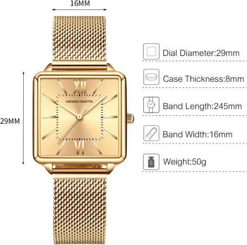 Vista 6 de RORIOS Reloj analógico de cuarzo para mujer, reloj de pulsera clásico casual con correa de malla de acero inoxidable, impermeable, simple reloj
