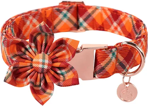 Vista 18 de DOGWONG - Collar de Acción de Gracias con Bellota y Flor para Perro, Collar de Perro de Pavo Otoñal, Collar de Calabaza de Algodón Suave y Duradero