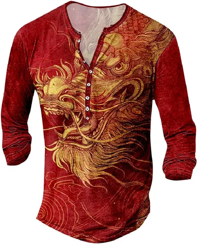 Vista 15 de MARSVOVO Camisetas gráficas para hombre, camisetas Henley con estampado de moda, holgadas, casuales, ligeras, para entrenamiento, suaves, vintage