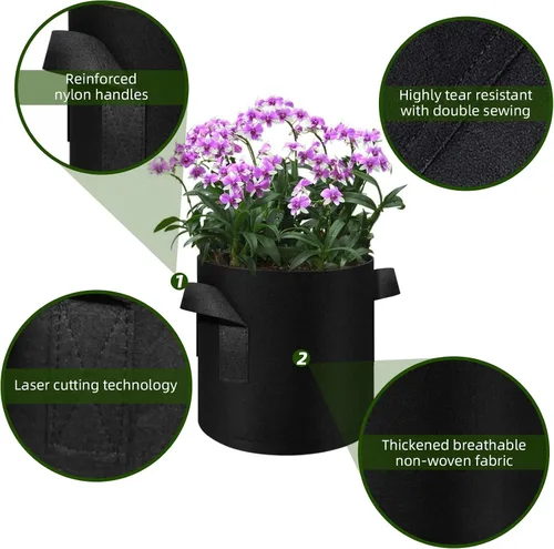 Vista 3 de Paquete de 12 bolsas de cultivo de plantas de 3 galones, macetas de tela no tejida gruesa con asas, bolsas para macetas de verduras, macetas de tela