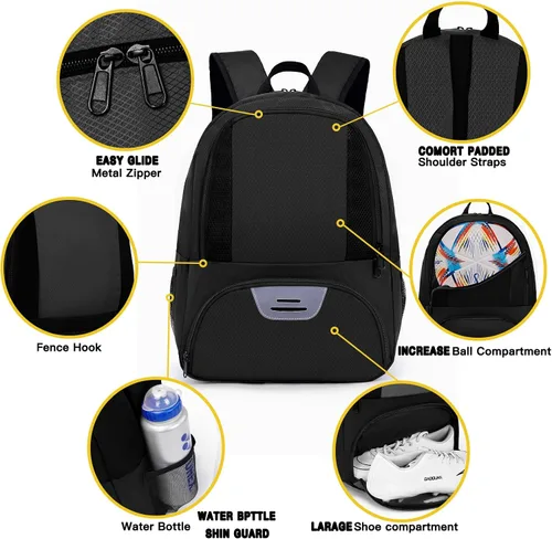 Vista 4 de Hsmihair Bolsa de fútbol,Mochila de fútbol juvenil, Mochila de baloncesto de voleibol de fútbol fo,Bolsas de equipo deportivo con compartimento