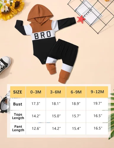 Vista 6 de Ropa de bebé niño de manga larga, sudadera con capucha con estampado de letras + pantalones de retazos, 2 piezas, trajes de otoño e invierno