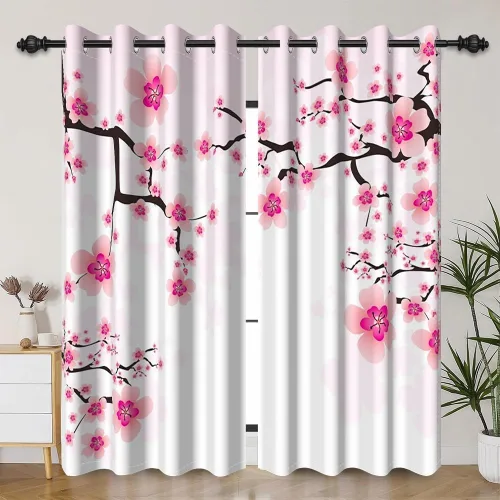 Vista 52 de Cortinas japonesas con pintura de tinta, monte Fuji, sol rojo, puesta de sol, hojas de bambú, cortinas de ventana para dormitorio, sala de estar