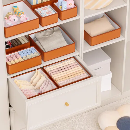 Vista 6 de Organizadores de Cajones de Cuero Vegano, Juego de 8 Cajas de Almacenamiento para Maquillaje, Mejora de Lujo para Cajones de Tocador, Reemplazo