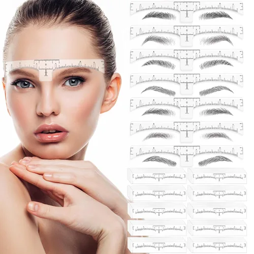 Vista 2 de 100 plantillas de regla de cejas – Abeillo - Adhesivo desechable para regla de cejas, plantilla de cejas de microblading, herramienta de medición