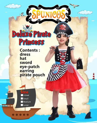 Vista 2 de SPUNICOS Girls Deluxe Pirate Costume,Pirate Princess Dress with Accessories