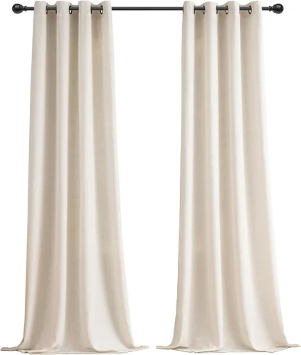 Vista 2 de Cortinas de lino natural de 96 pulgadas de largo, 2 paneles para sala de estar, cortinas de lino semitransparentes con ojales negros, cortinas