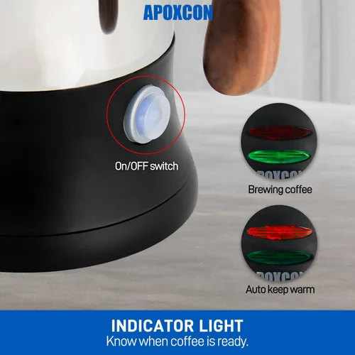 Vista 7 de APOXCON Percolador de Café Eléctrico Cafetera de Acero Inoxidable con Perilla de Vidrio Resistente Transparente para Ver el Progreso