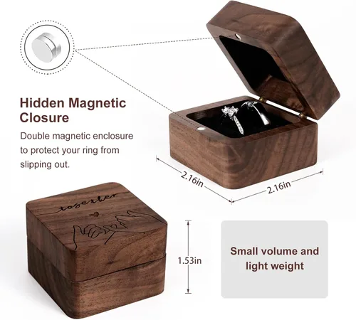 Vista 6 de Caja de anillos, caja de anillo de boda para propuesta, soporte de anillo de compromiso regalo para el día de la boda, caja de anillos rústica