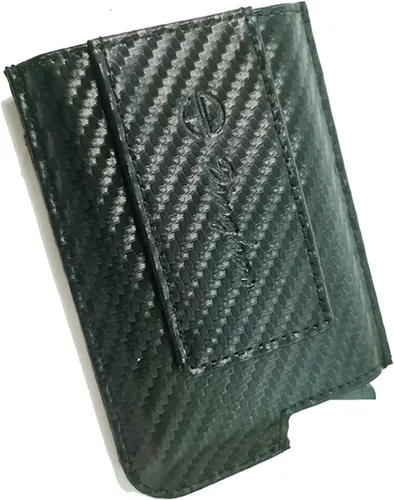 Vista 7 de Dinghao Cartera delgada con clip magnético de aluminio para bloquear RFID, estuche automático emergente para tarjetas, Negro fibra de carbono