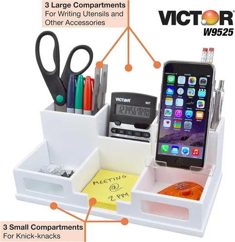 Vista 2 de Organizador de escritorio Victor con soporte para teléfono inteligente, Blanco