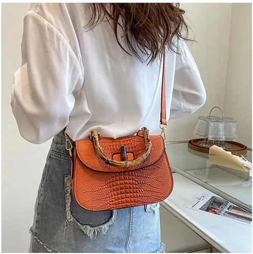 Vista 8 de Bolso de mano de cuero artificial de bambú con asa superior para mujer, elegante bolso de noche, regalo para mujer, hecho a mano
