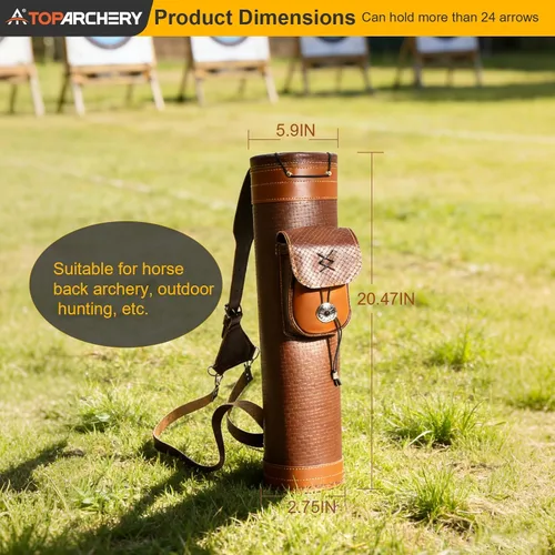 Vista 8 de TOPARCHERY - Aljaba Tradicional para Hombro y Espalda de Cuero con Bolso Grande, Correas Hechas a Mano, Marrón
