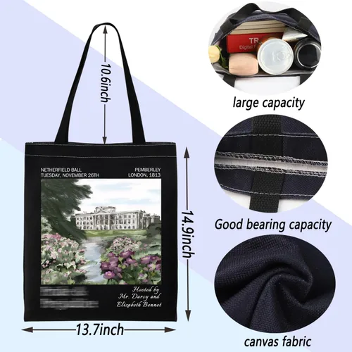 Vista 2 de ENSIANTH Funda de libro de Pride Reader con cremallera para regalo para amantes de los libros de prejuicios de JA Novelist (bolsa B)