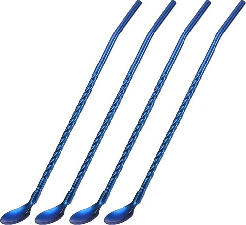 Vista 13 de uxcell Pajitas de cuchara de acero inoxidable, 4 pajitas de metal reutilizables de 8.6 pulgadas con mango largo para batidos y cócteles, color negro