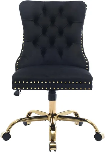 Vista 21 de Silla de escritorio de terciopelo gris con ruedas y base dorada, silla de oficina moderna giratoria cómoda, silla de tocador, silla de tarea, silla