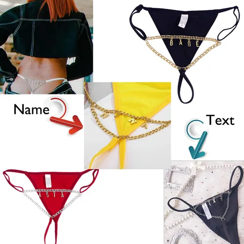 Vista 4 de Tanga de cadena de cintura sexy personalizada para mujer, joyería de letras con nombre personalizado, tanga de cadena plateada, regalo para ella