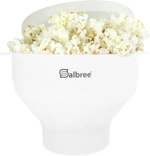 Vista 27 de La máquina original de palomitas de maíz Salbree plegable de silicona para microondas, recipiente microondas con capacidad para 16 tazas, utiliza