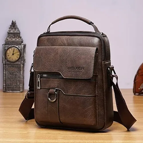 Vista 2 de Bolsa de mensajero para hombre, de piel sintética, bolsa de hombro, bolsa de viaje, bolso de hombre, bolso casual, bolsa de mano con personalidad
