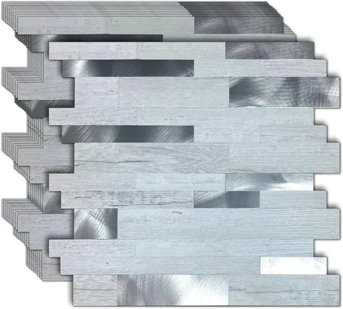 Vista 7 de 10 calcomanías de pared de mosaico de metal de PVC, mármol blanco Mármol blanco+gris esmerilado-2