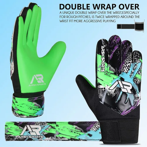 Vista 5 de Arsh - Paquete de 2 guantes de portero de fútbol, guantes de portero de fútbol para niños, jóvenes, niños, muñecas dobles
