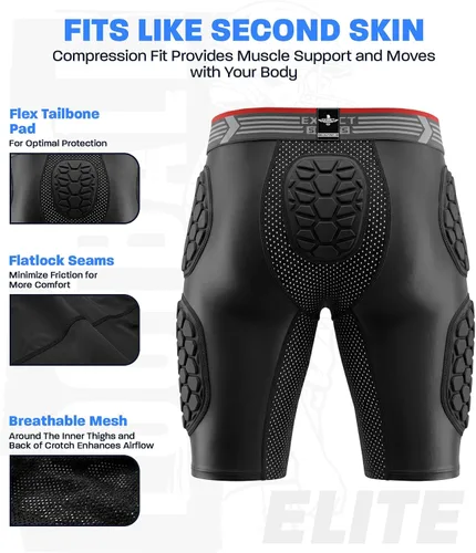 Vista 4 de Exxact Sports Elite - Faja de fútbol para adultos con 5 almohadillas para hombres con bolsillo para tazas, pantalones cortos de compresión