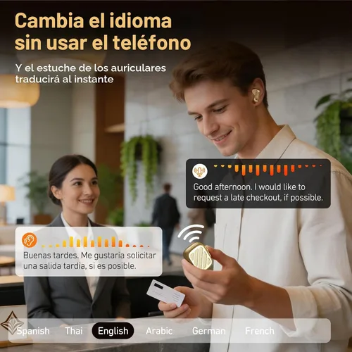 Vista 3 de NE72 - Auriculares de traducción AI en tiempo real, 165 idiomas traductor de auriculares, auriculares inalámbricos Bluetooth 6.0 con pantalla táctil