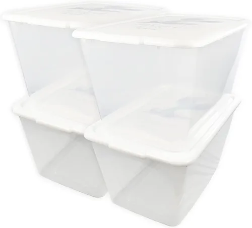 Vista 7 de SIMPLYKLEEN Contenedores de almacenamiento reutilizables de plástico transparente apilables con tapas de impresión de sirena (paquete de 4)