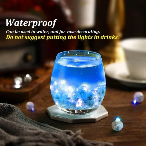 Vista 3 de Aogist 50 Piezas Luces para Globos Azules con Aro para Colgar, Mini Lámpara de Bola Redonda Pequeña Luz LED para Linternas de Papel y Vidrio