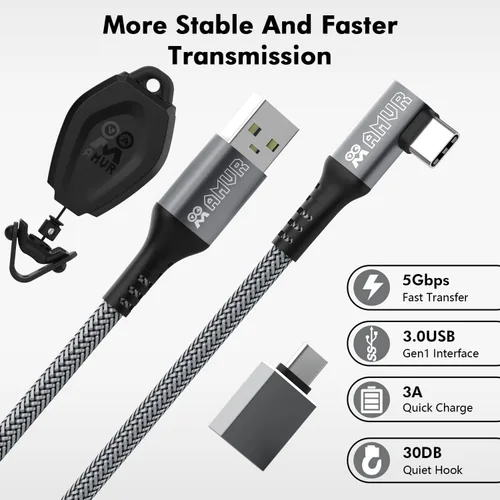 Vista 2 de AMVR Cable de enlace para Meta Quest 2 de 20 pies y gestión de cables VR 3 paquetes para Meta Quest 21 y PC VR transferencia de datos de PC de alta