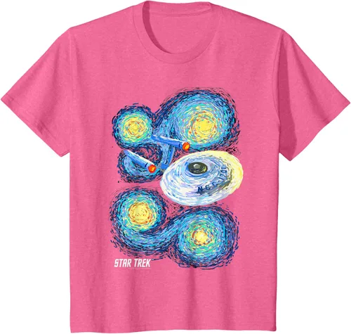 Vista 37 de Star Trek Camiseta de pintura de noche estrellada de la serie original, Negro, S
