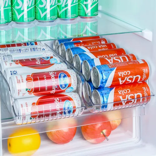 Vista 6 de Puricon Paquete de 4 contenedores organizadores de refrigerador, dispensador de latas, contenedor de alimentos enlatados para bebidas de soda
