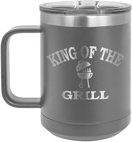 Vista 13 de King Of The Grill Black Taza de café de 15 oz con tapa deslizante Taza de café de viaje aislada Idea de regalo para barbacoa y parrilla