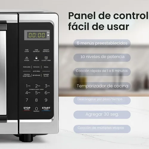 Vista 4 de Hornos microondas de encimera de 0.7 pies cúbicos, horno microondas de 700 vatios con iluminación LED, plato giratorio y bloqueo para niños