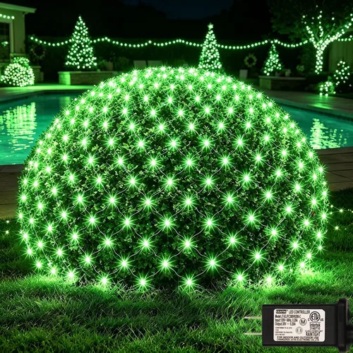 Vista 8 de OYCBUZO 300 luces LED de red de Navidad, 14.8 pies x 5 pies, luces de malla para exteriores, 8 modos, cable verde, tira de luces conectables