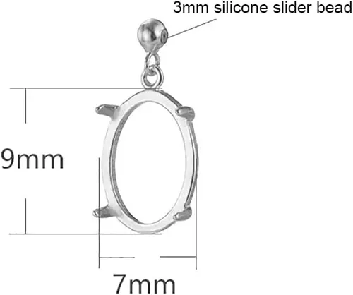 Vista 2 de Bandeja colgante de plata de ley 925 para bricolaje, configuración de base de camafeo con cuentas deslizantes de silicona de 0.118 in para 4 x 6/5 x
